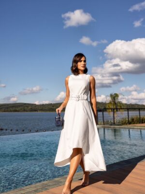 Vestido com cinto off